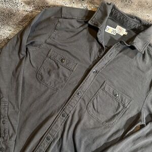 Faherty Knit Seasons Shirt Button Up Dark Gray Organic Cotton Men's Small